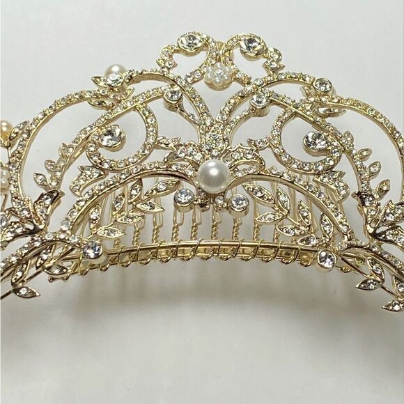 Homa Bridal 250 Crystal Gold Bridal Tiara Headpiece Hair Jewelry Wedding main image 4